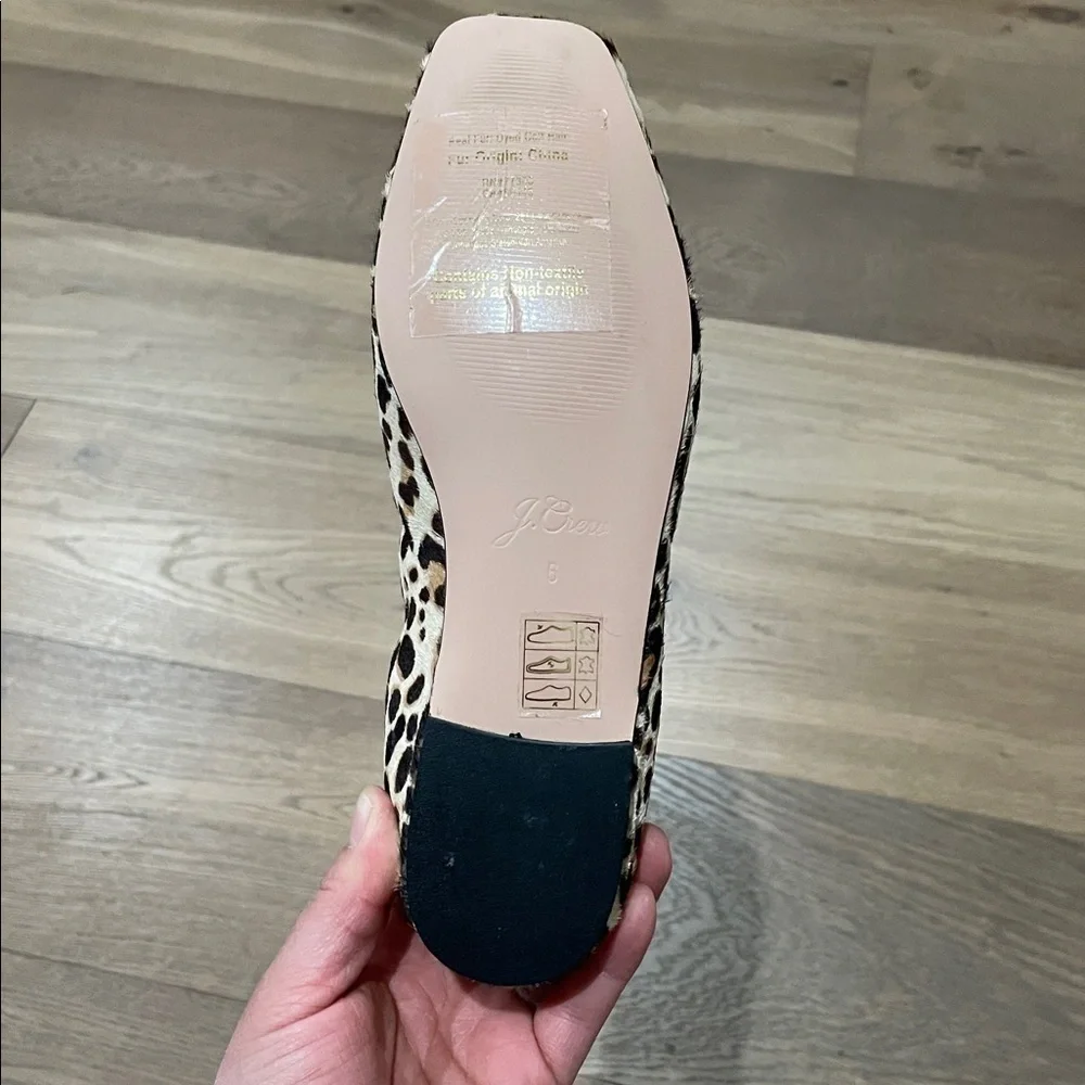 J. Crew Anya Scrunchie Ballet Flats in Calf Hair Size 6 Leopard Print